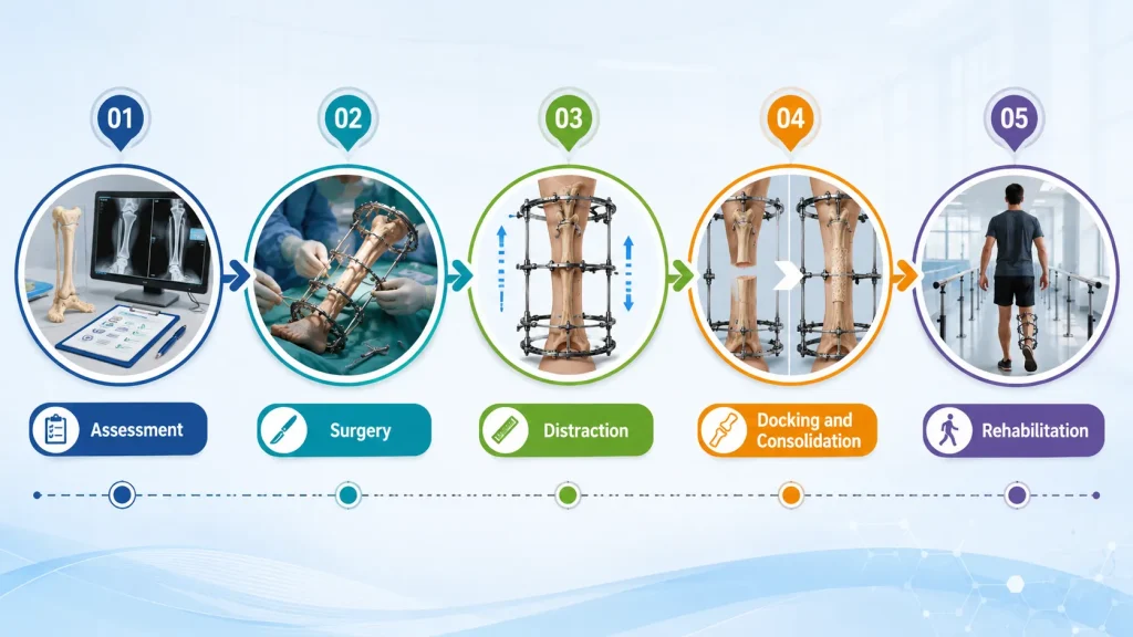 Complete journey of bone transport treatment from assessment to rehabilitation